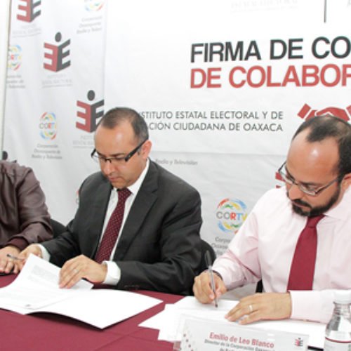 Firman convenio IEEPCO y CORTV para garantizar ejercicio transparente del proceso electoral 2016