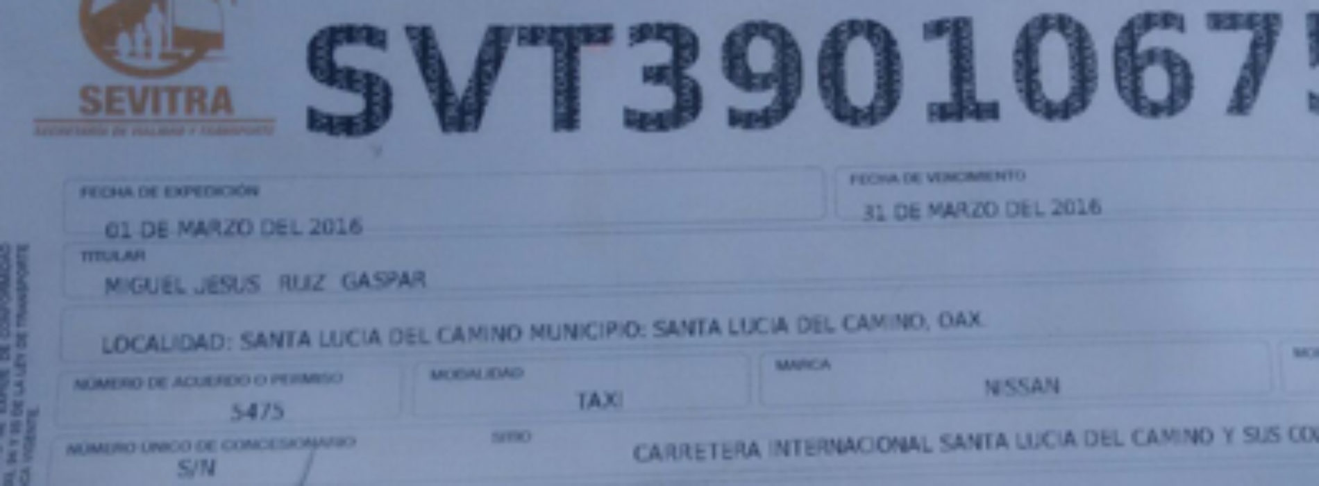 Detectan SEVITRA y SSPO documento apócrifo en taxis foráneo de Santa Lucía del Camino