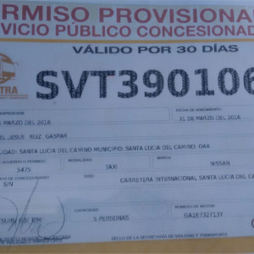 Detectan SEVITRA y SSPO documento apócrifo en taxis foráneo de Santa Lucía del Camino