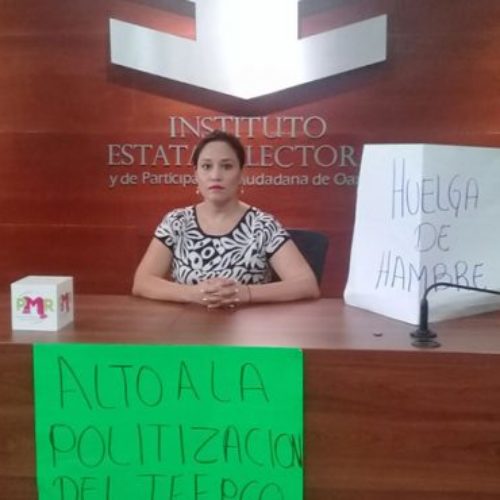 Guadalupe Díaz Pantoja, instala huelga de hambre en el
IEEPCO por revocación de registro de su partido político
