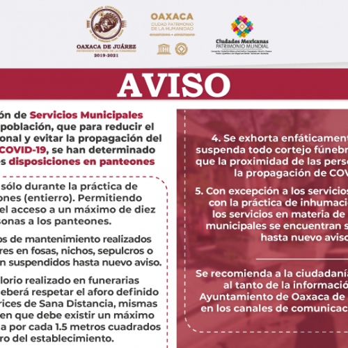 Informa Ayuntamiento de Oaxaca de Juárez restricciones en panteones municipales