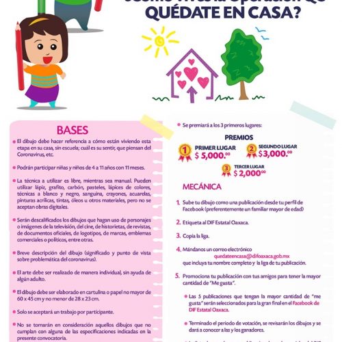 Convoca DIF Oaxaca a concurso infantil de dibujo «Quédate en Casa»