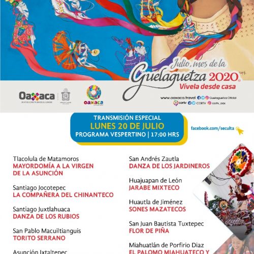 Invita Gobierno del Estado de Oaxaca a disfrutar de la“Guelaguetza 2020” de manera virtual 