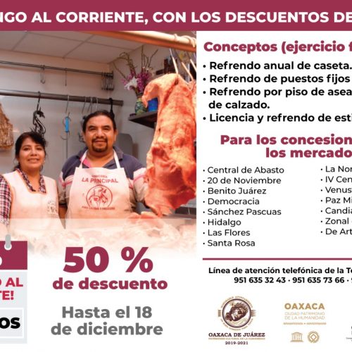 Brinda Ayuntamiento de Oaxaca estímulos fiscales a concesionarios de mercados públicos