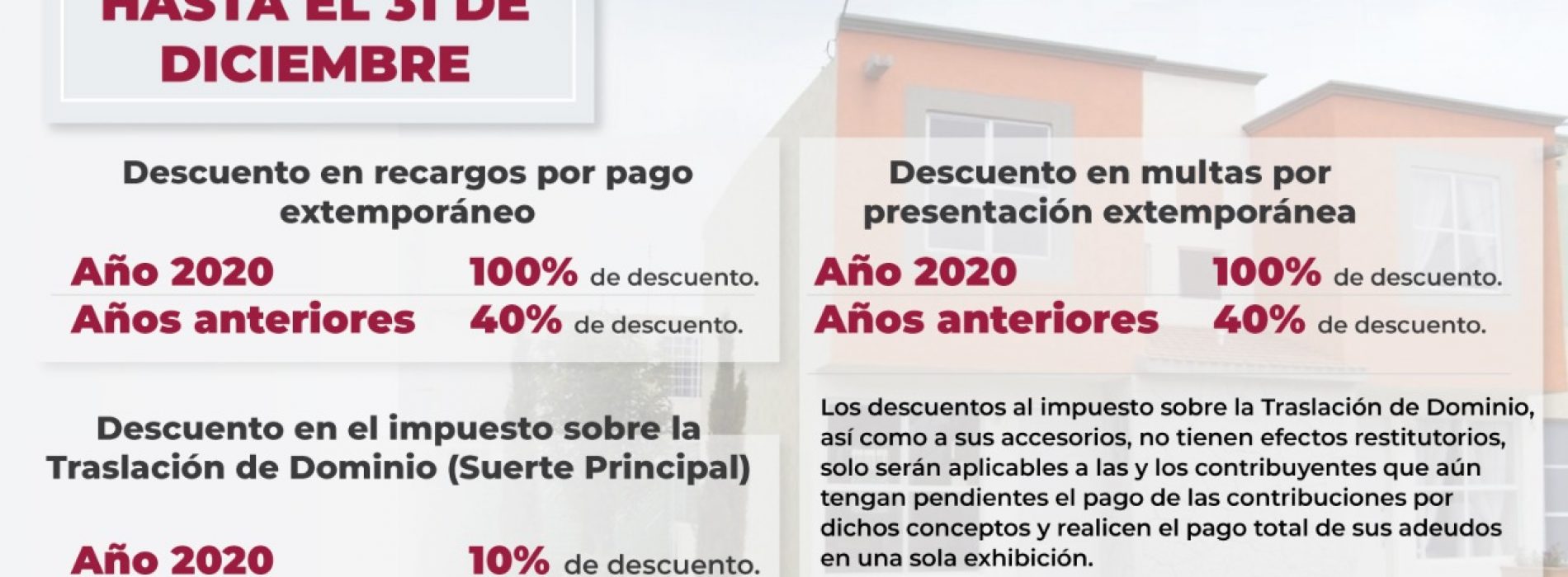 Continúan vigentes estímulos fiscales al impuesto sobre la traslación de dominio en Oaxaca de Juárez