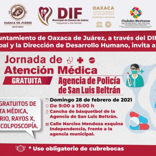 Invita el Ayuntamiento de Oaxaca a la Octava Jornada de Atención Médica Gratuita en San Luis Beltrán