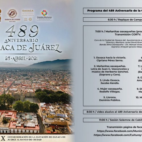 De manera virtual, celebrará Oaxaca de Juárez 489 aniversario de la elevación al rango de Ciudad