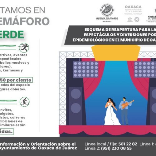 En semáforo verde, Ayuntamiento de Oaxaca aplica Esquema de reapertura para la realización de espectáculos y diversiones