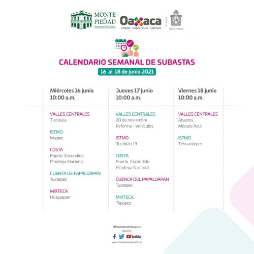 Invita Monte de Piedad del Estado de Oaxaca a participar en subastas de prendas