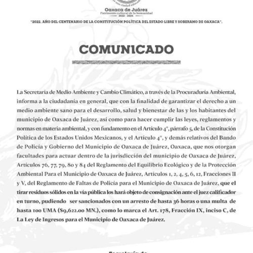 Municipio de Oaxaca de Juárez emite comunicado.